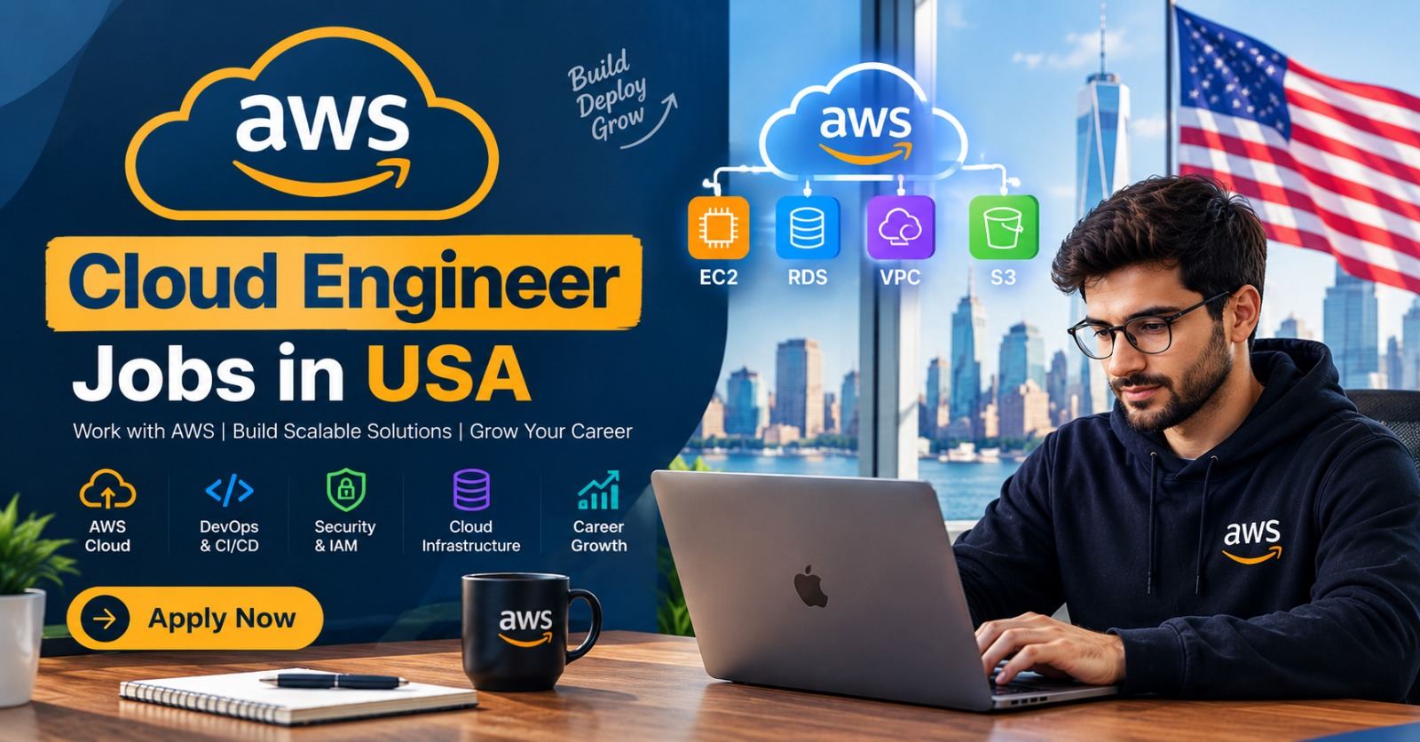 An engineer studying AWS architecture diagrams and certification material