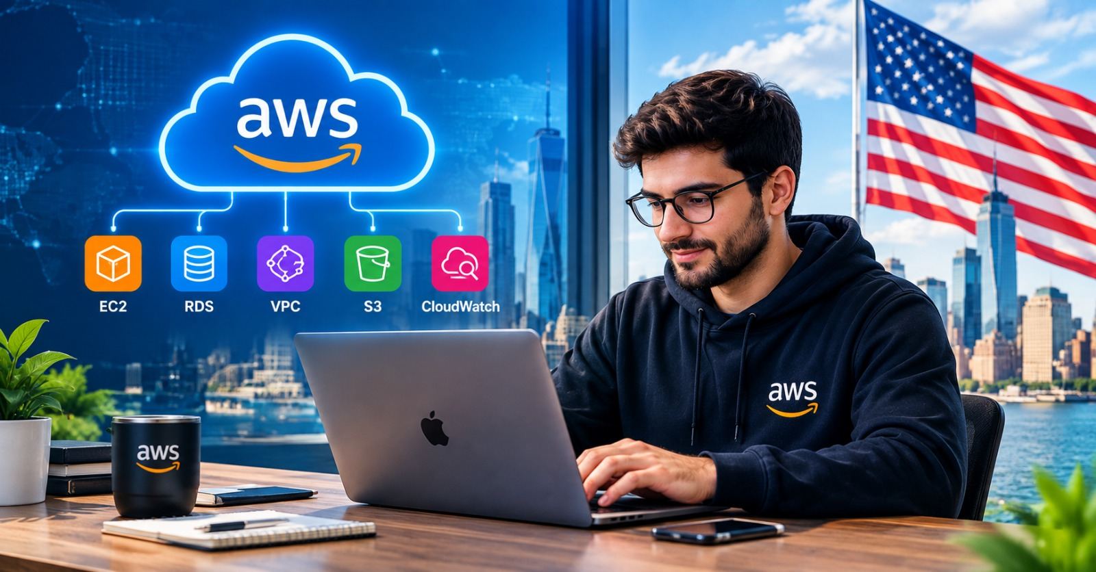 An AWS engineer working across cloud infrastructure and network dashboards