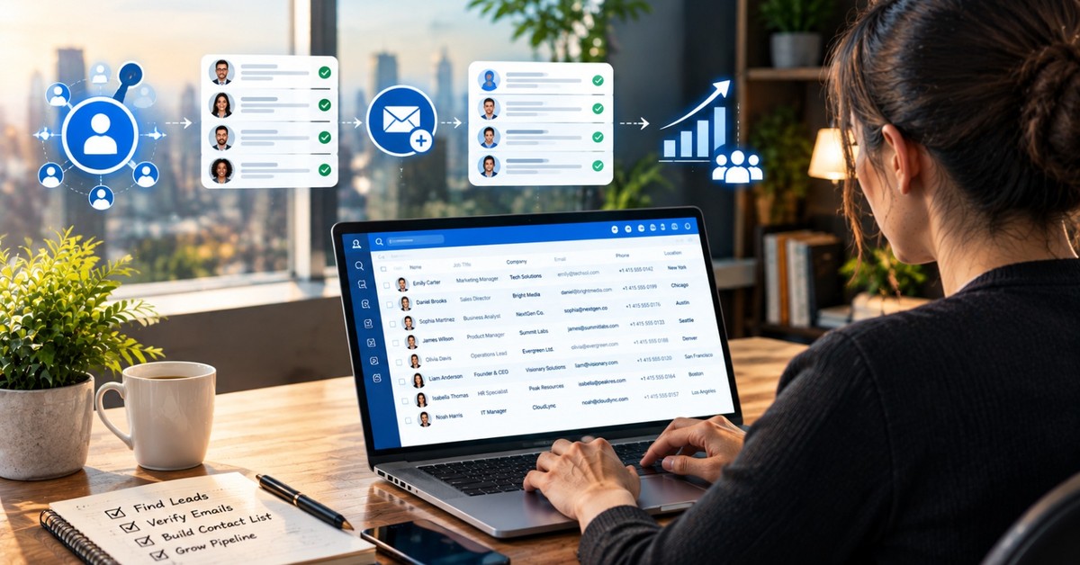 A structured contact list being reviewed before delivery to a client