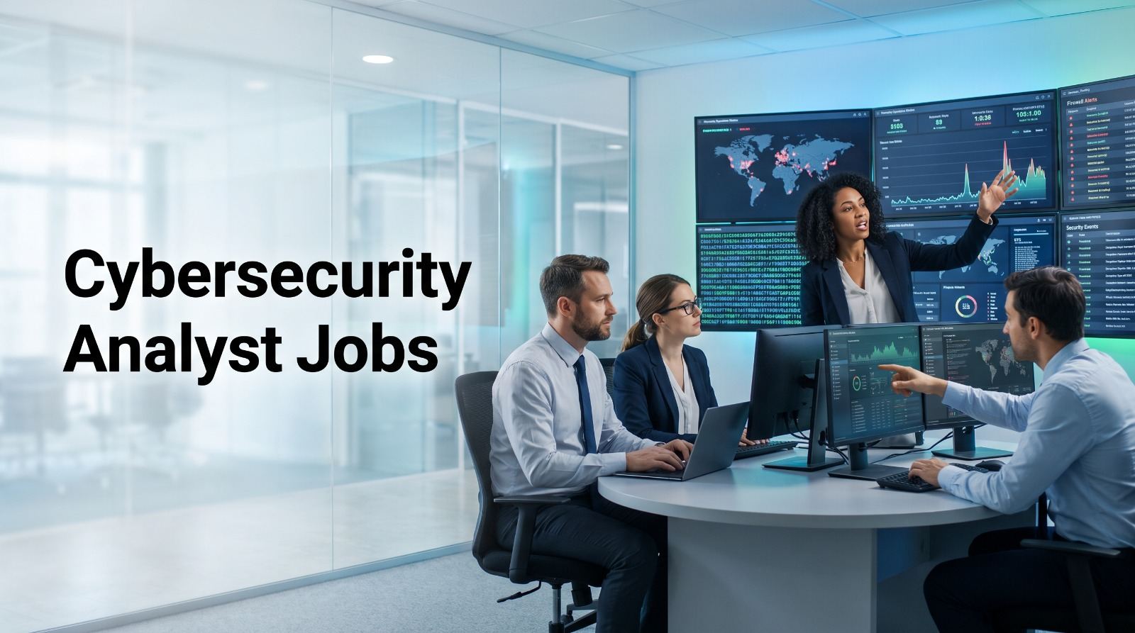 A security operations team reviewing alerts and threat dashboards together