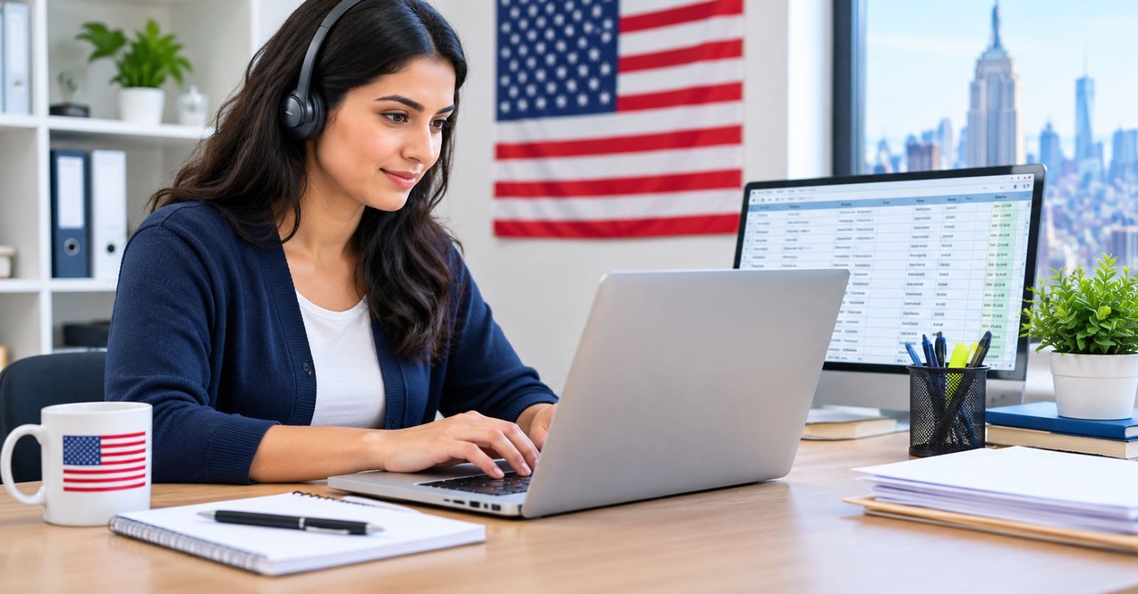 A remote data entry clerk working from a home office in the United States