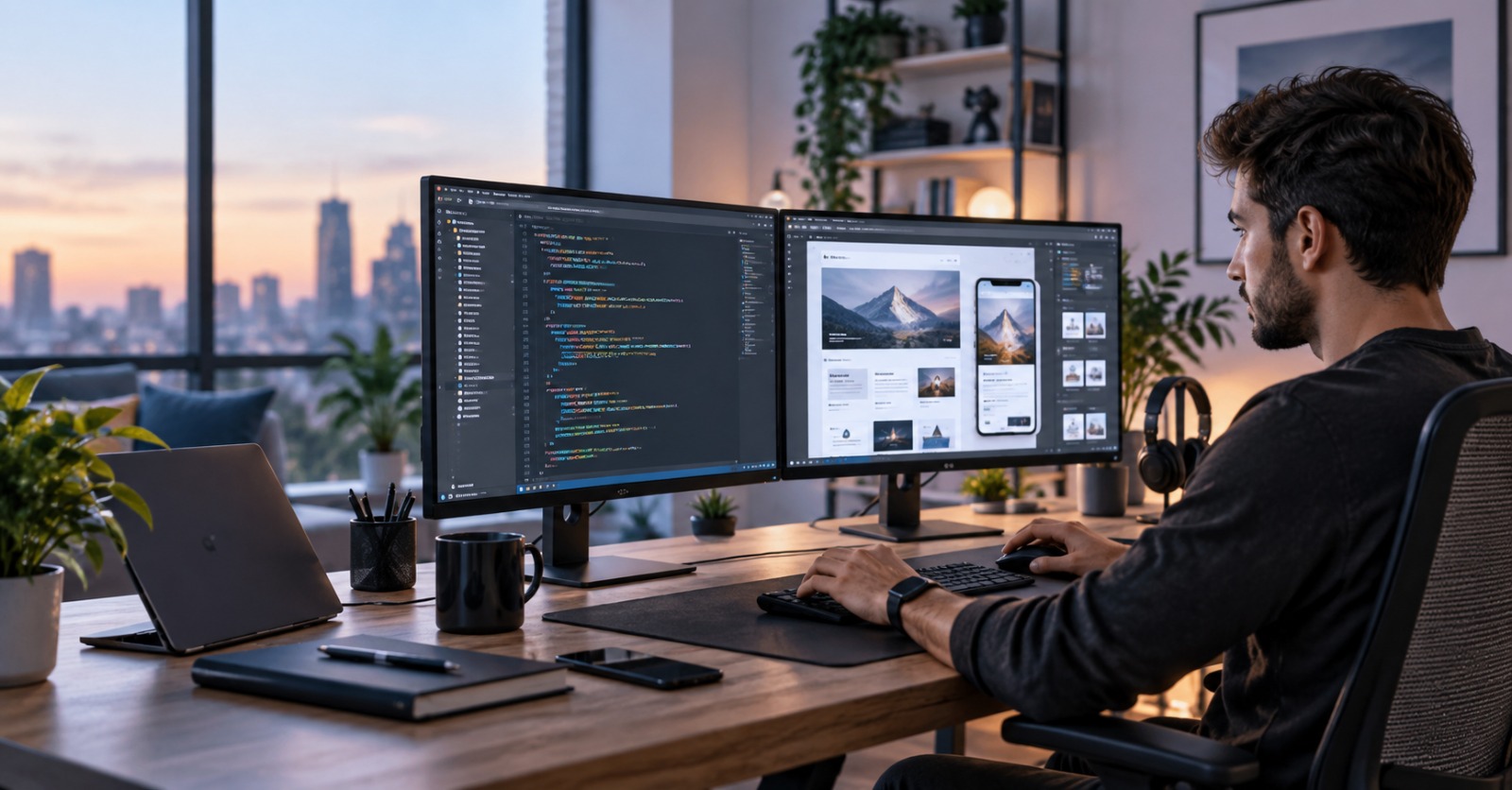 A front end developer building a responsive interface across desktop and mobile layouts