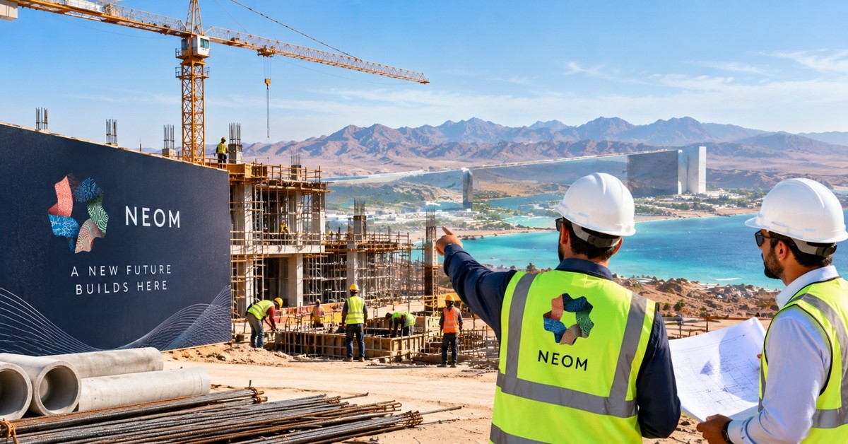 Industrial and port infrastructure development of the kind under construction at Oxagon on the Red Sea coast