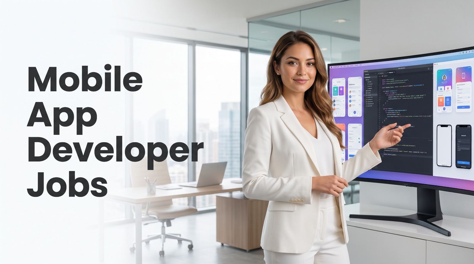 A mobile developer walking through an app build and its phone layouts