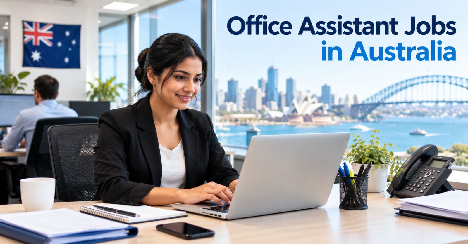 Administrative staff working together in an Australian corporate office