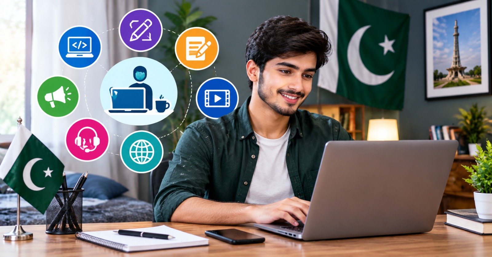 Skills used in online jobs without investment in Pakistan — writing, design, support and tutoring