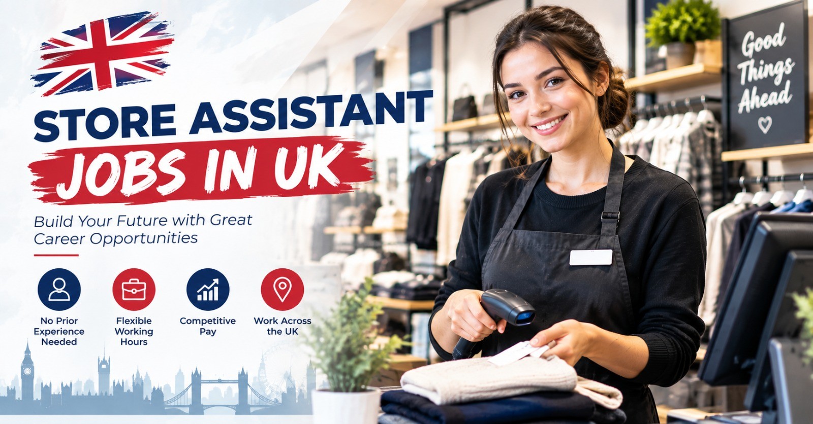 Store assistant working the shop floor in a UK retail store