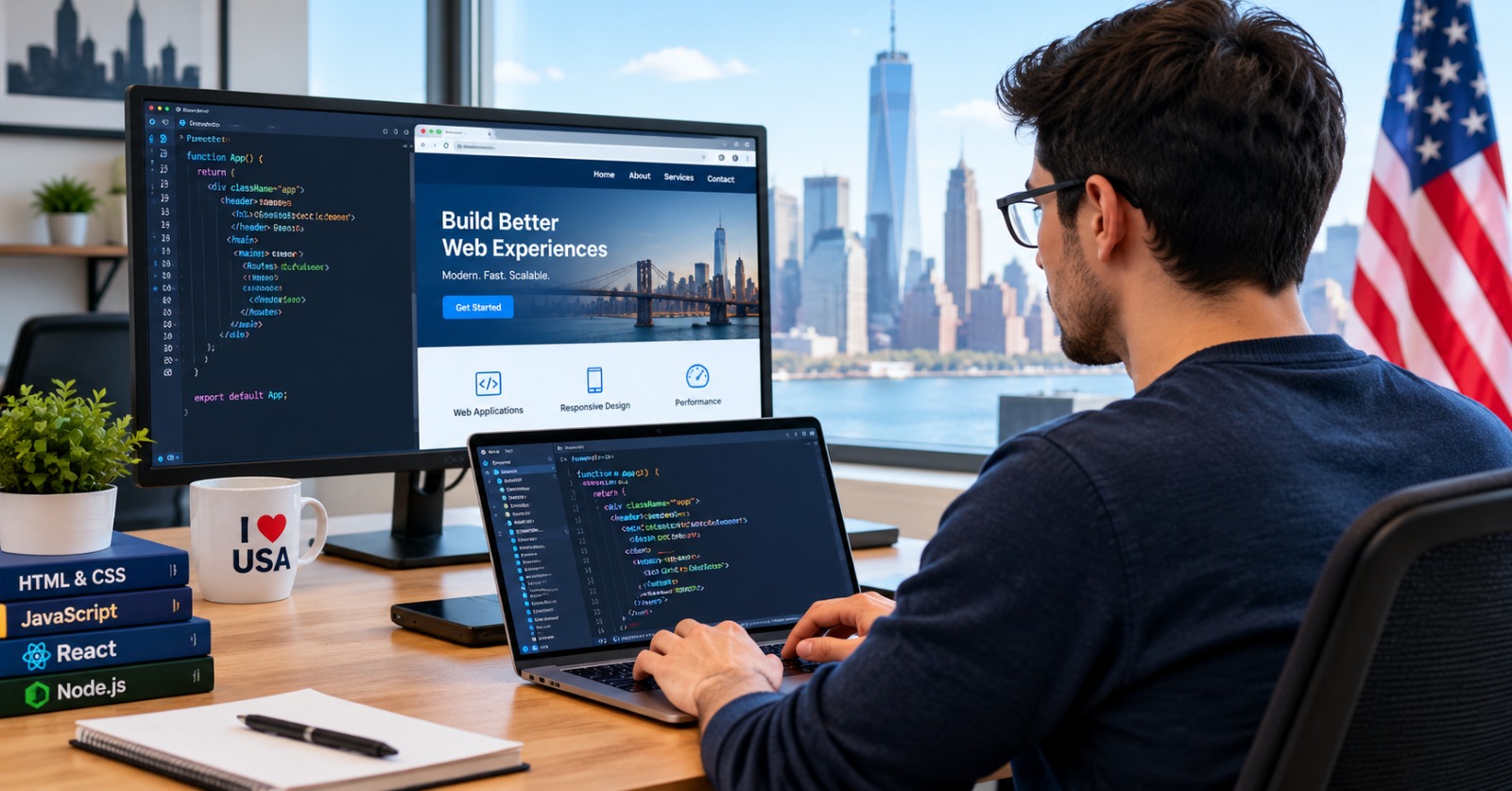 A web developer building a React front end for a US company