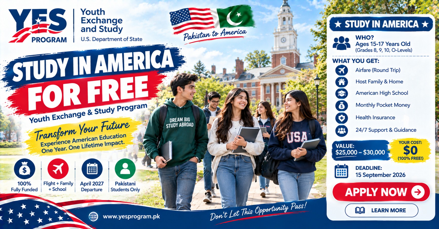 YES Program Pakistan students on an American high school campus