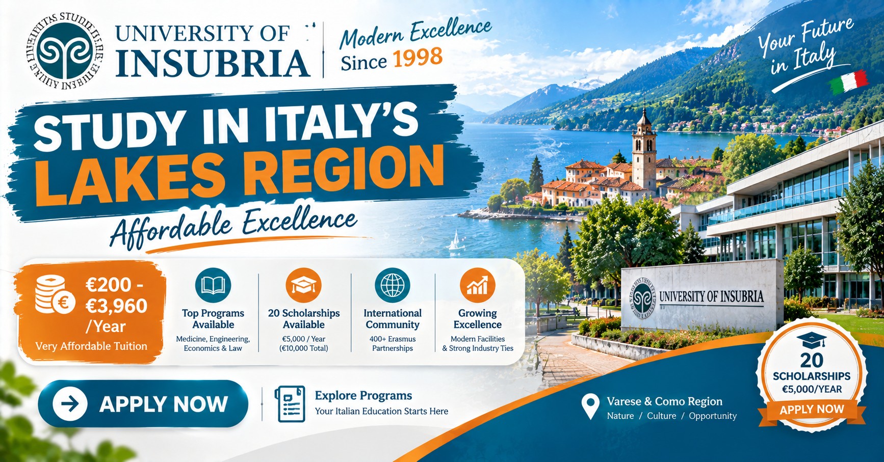 University of Insubria Scholarships and Fees 2026–27 poster