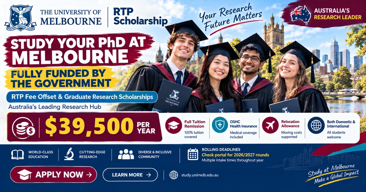 University of Melbourne RTP Scholarship 2026–27 poster