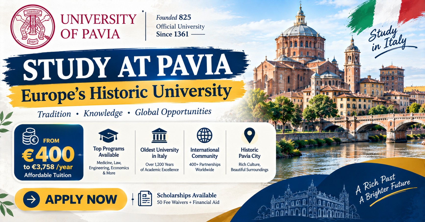 University of Pavia Scholarships and Fees 2026–27 poster