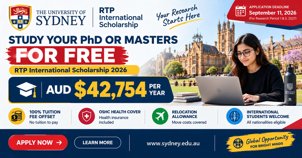 University of Sydney RTP International Scholarship 2026–27 poster